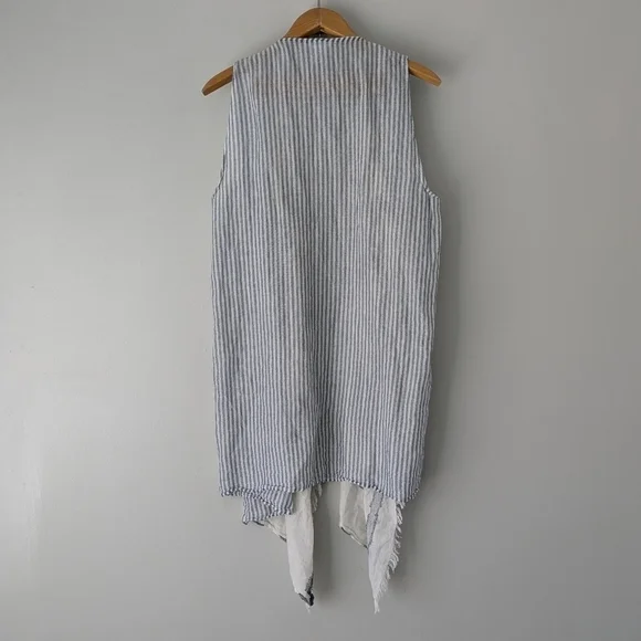 Anthropologie Blue & White Striped Linen Vest with Fringe Scarf - Picture 5 of 5
